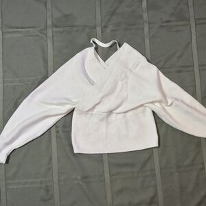 Zenana White Cross Wrap Sweater Large Elegant Classy Church Work Party Winter